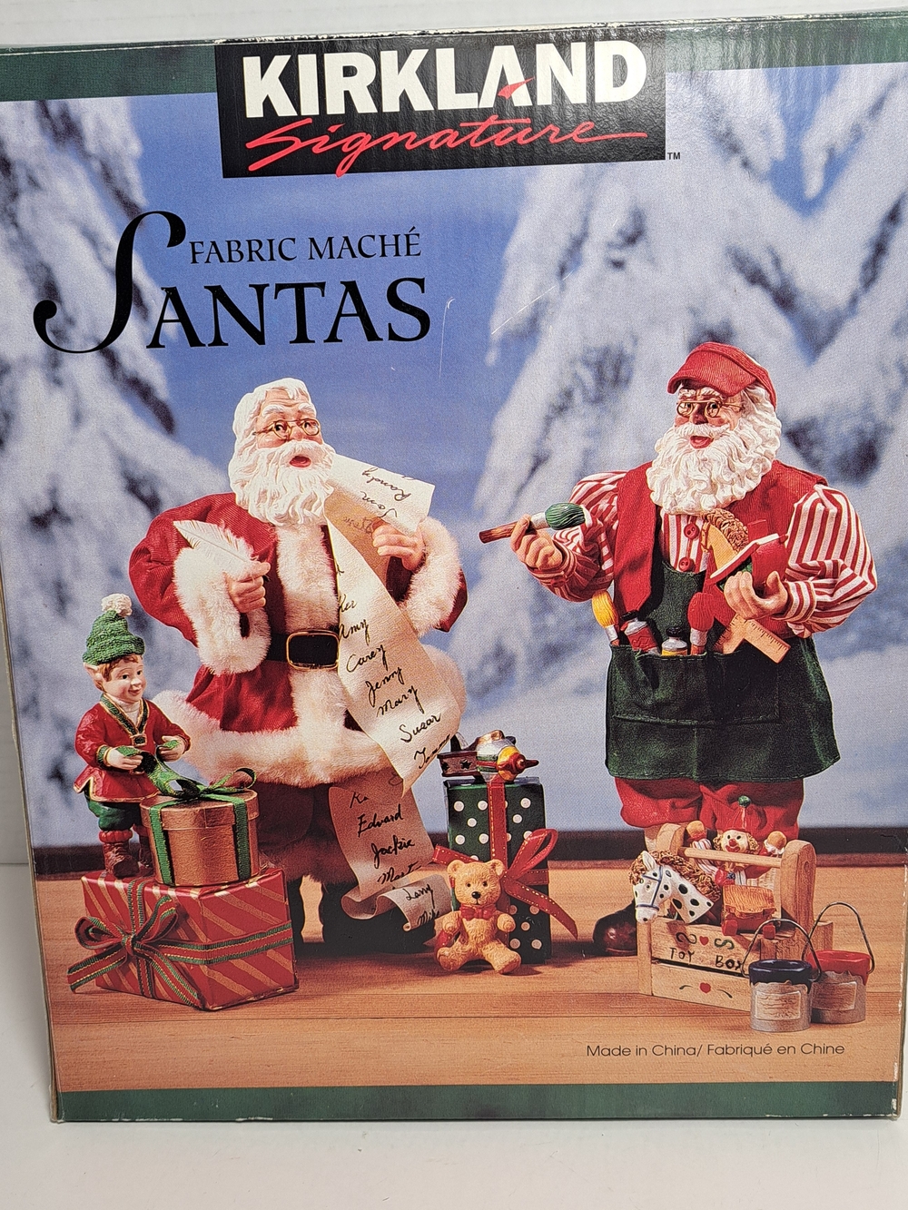 Kirkland Signature Vintage Fabric Mache Santa Claus Figurines Set of 2 (1997)